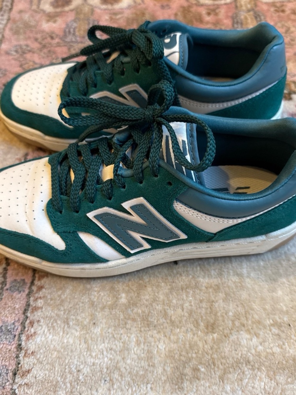 New Balance Green and White Suede Leather Sneakers